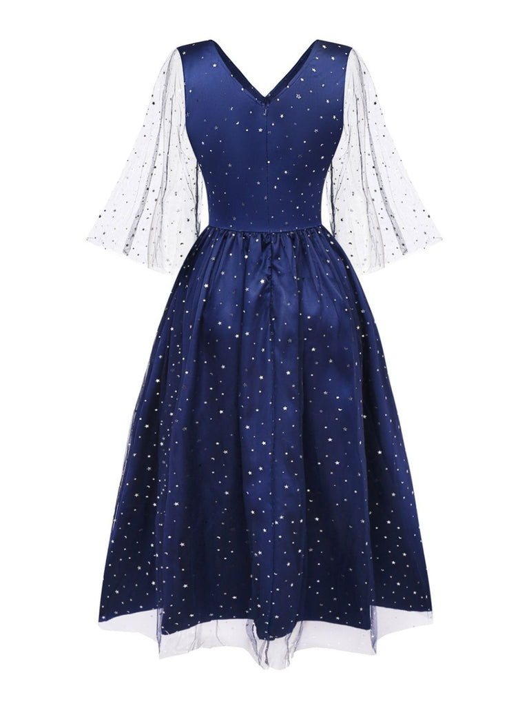 Abito in tulle da strega stellata Halloween blu anni '70