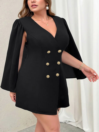 [Taglia Forti] Giacca doppiopetto con scollo a V nero anni '70