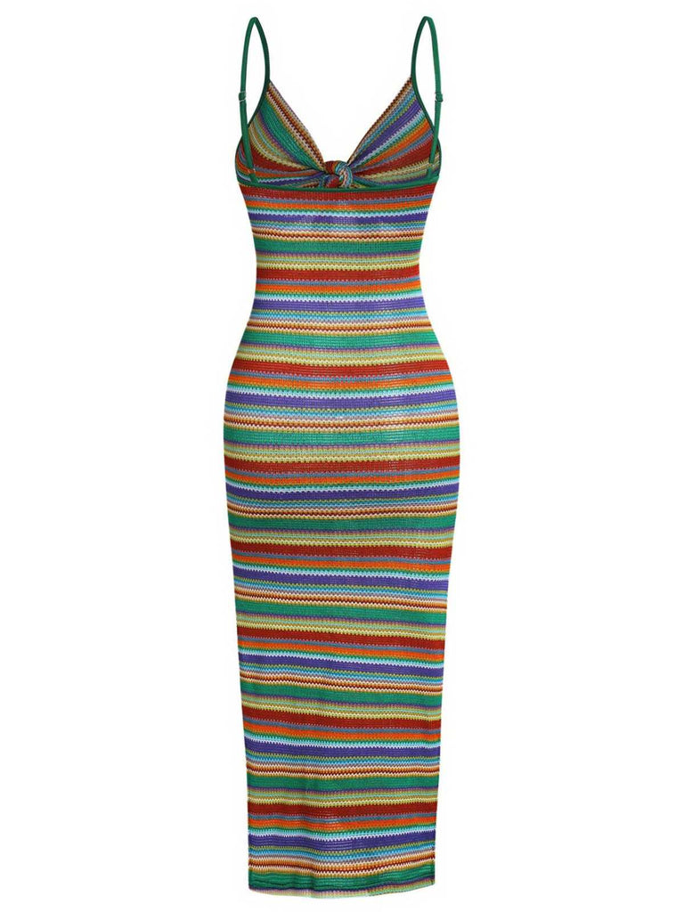 Abito boho a righe con lacci colorate anni '70