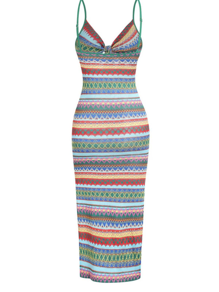 Abito boho a righe con lacci colorate anni '70