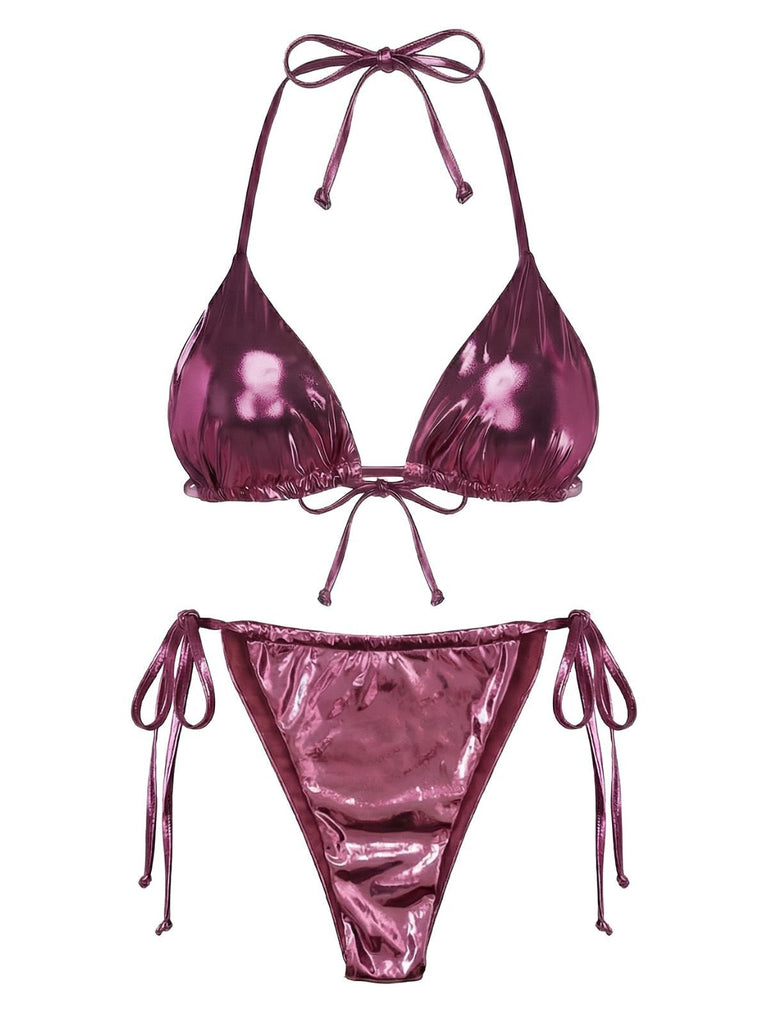 Bikini metallizzato con scollo all'americana anni '70