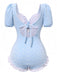 Costumi intero floreale con volant blu anni '40