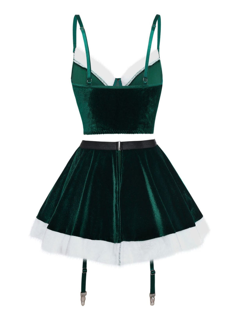 2PCS Completo top e gonna in velluto natalizio del 1970