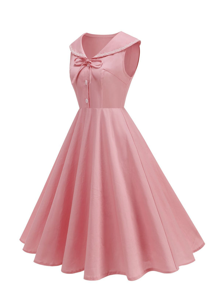 Abito senza maniche con colletto alla marinara e papillon anni '50