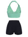 Bikini con ferretto fiocco a righe retrò verde anni '50