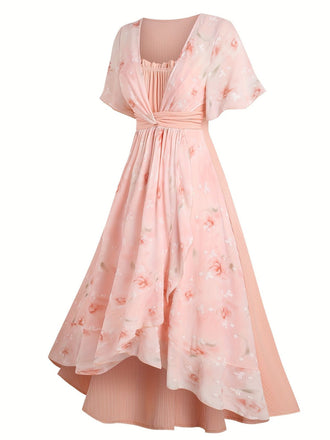 [Taglia Forti] Abito con volant e orlo irregolare rosa anni '70