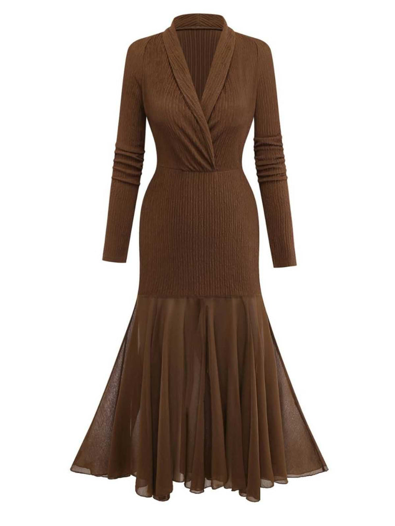 Abito da sirena con scollo a V e orlo in rete testurizzata anni '30