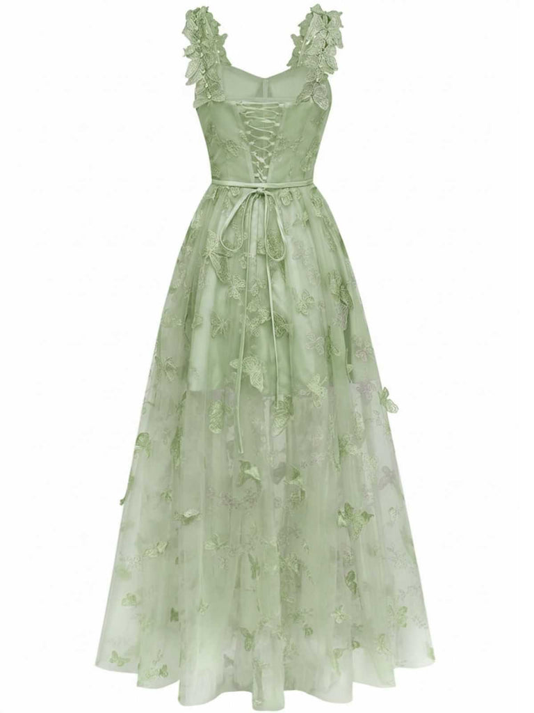 Abito lungo farfalle 3D in rete con spalline sottili anni '30