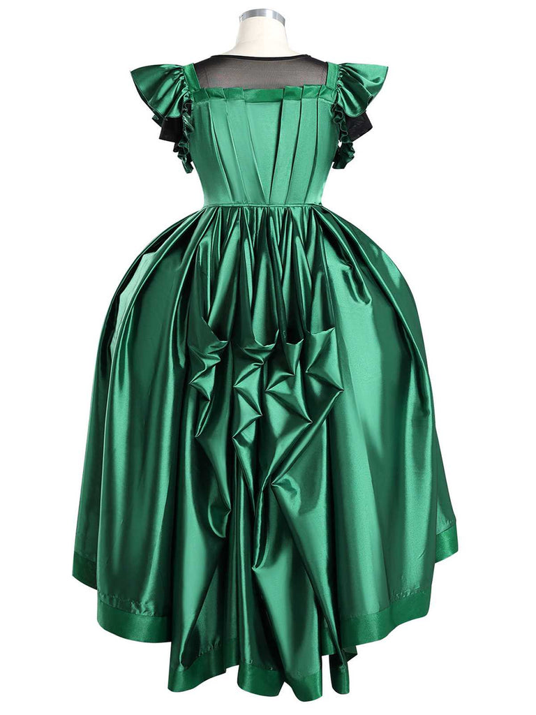 Costume ispirato a Mercoledì Agnes in raso verde anni '50