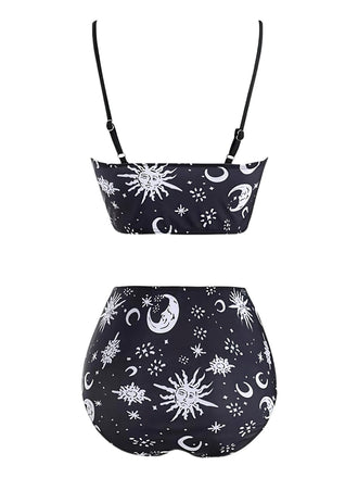 Set bikini gotico stampa galassia spalline nero anni '80
