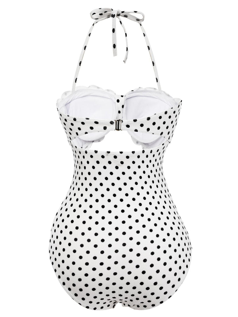 Costumi intero a pois con lacci bianco anni '40
