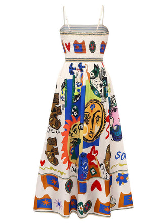 Abito stampa graffiti con spalline sottili multicolore anni '70