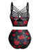 Set bikini gotico rose spalline sottili nero anni '80