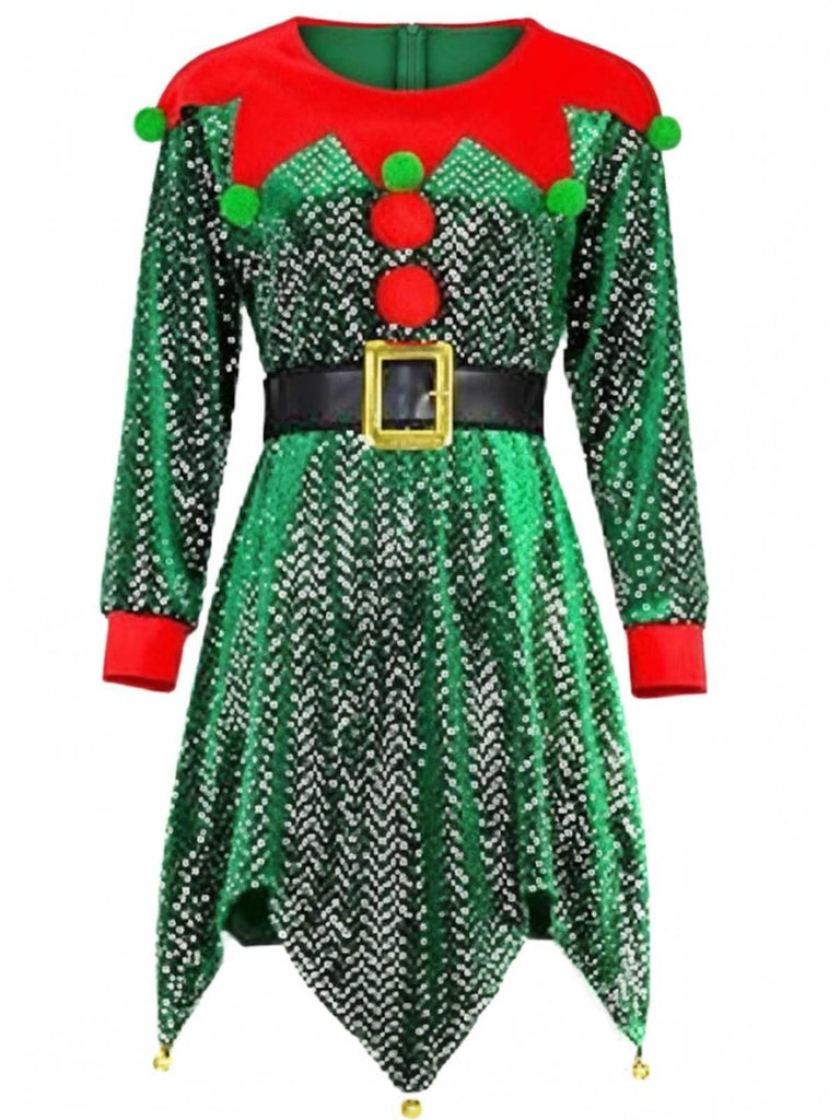 Costume da elfo natalizio con paillettes verde anni '50