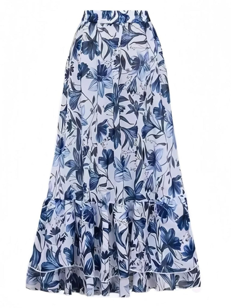 [Prevendita] 2PCS Costumi intero floreale scollo a V e copricostume blu anni '40