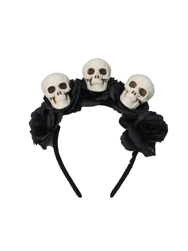 Cerchietto con rose e teschio di Halloween nero