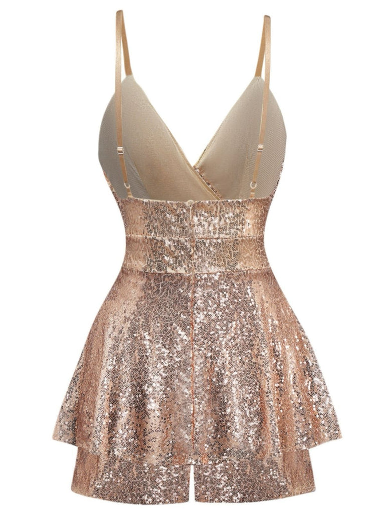 Tuta corta con paillettes con scollo a V anni '60