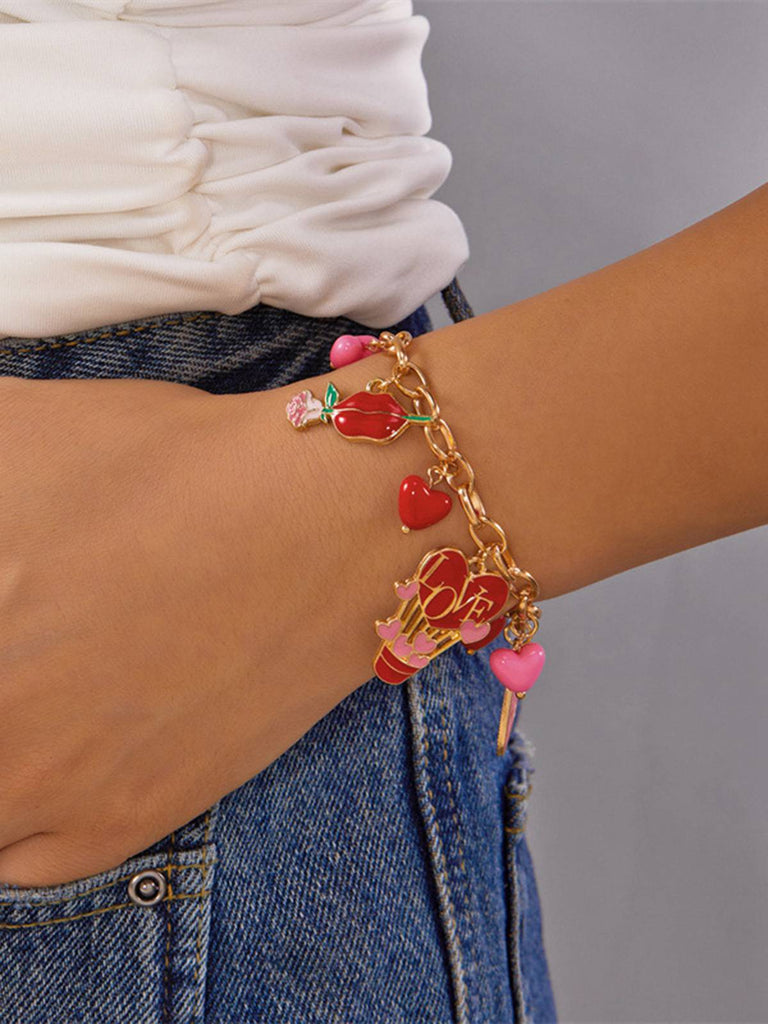 Bracciale con ciondolo a forma di cuore e rosa per San Valentino