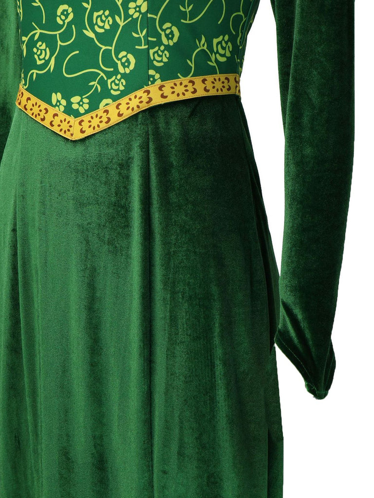 Abito ricamato in stile medievale di Shrek verde anni '30