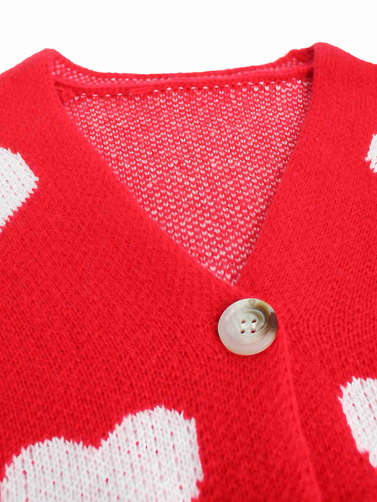 Cardigan in maglia con stampa a cuore per San Valentino anni '50
