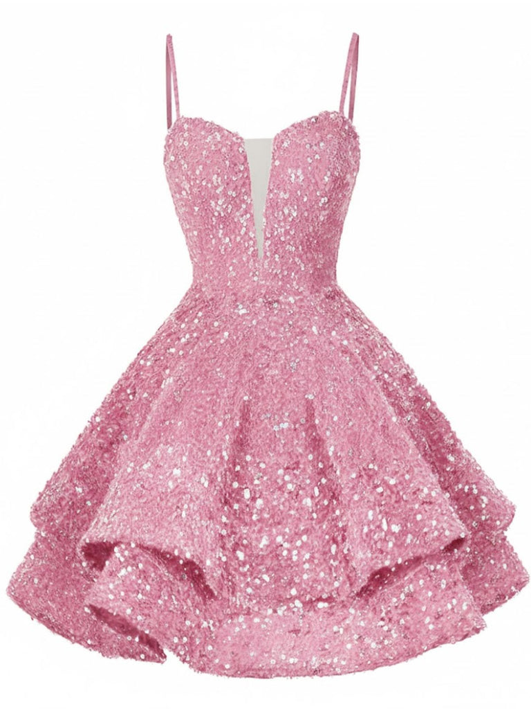 Mini abito da festa con scollo a V profondo e lacci rosso anni '50