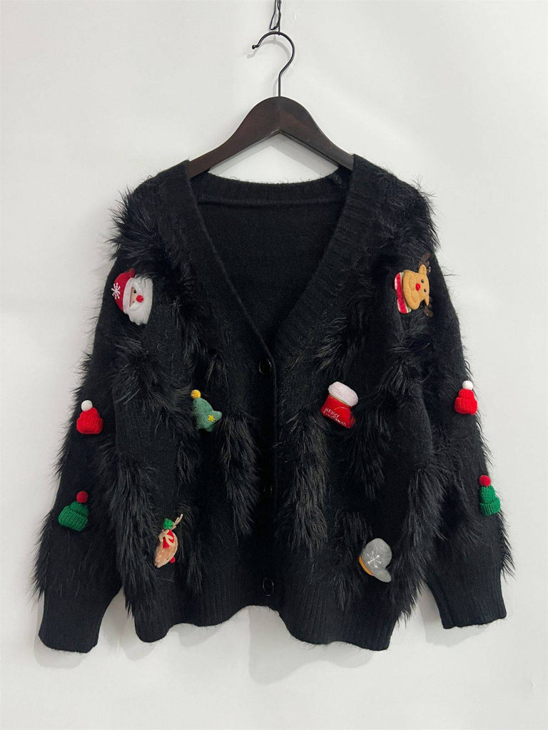 Cardigan in maglia e stampa natalizia 3D bianco anni '70