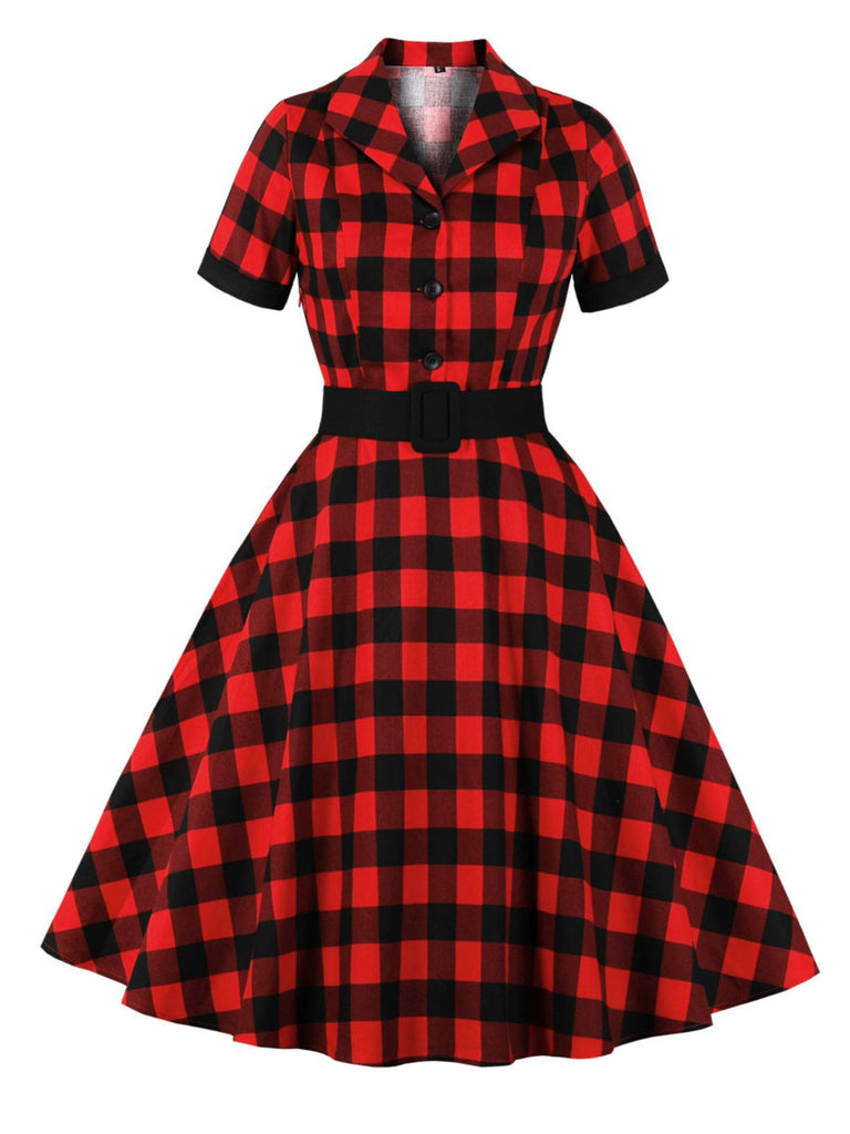 Abito plaid con revers a contrasto anni '50