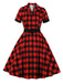 Abito plaid con revers a contrasto anni '50