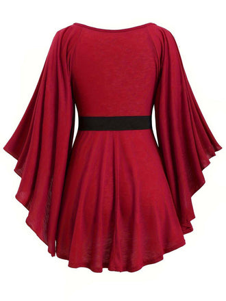 [Taglia forti] Top con volant e maniche a a campana rosso anni '70