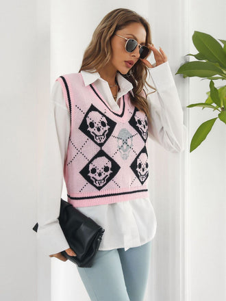 Gilet con motivo a rombi e teschio Halloween anni '80