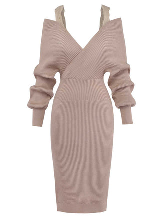 Abito in maglia in pizzo e spalle scoperte cachi anni '60