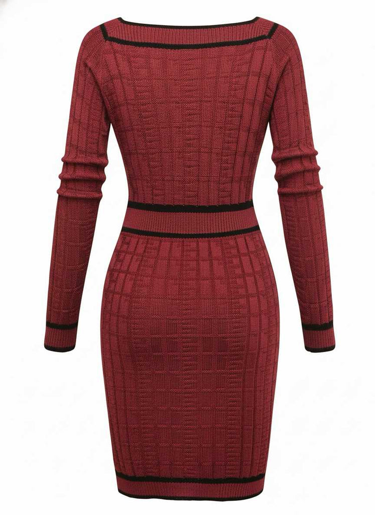 Abito in maglia con bottoni di perle e scollo quadrato anni '60