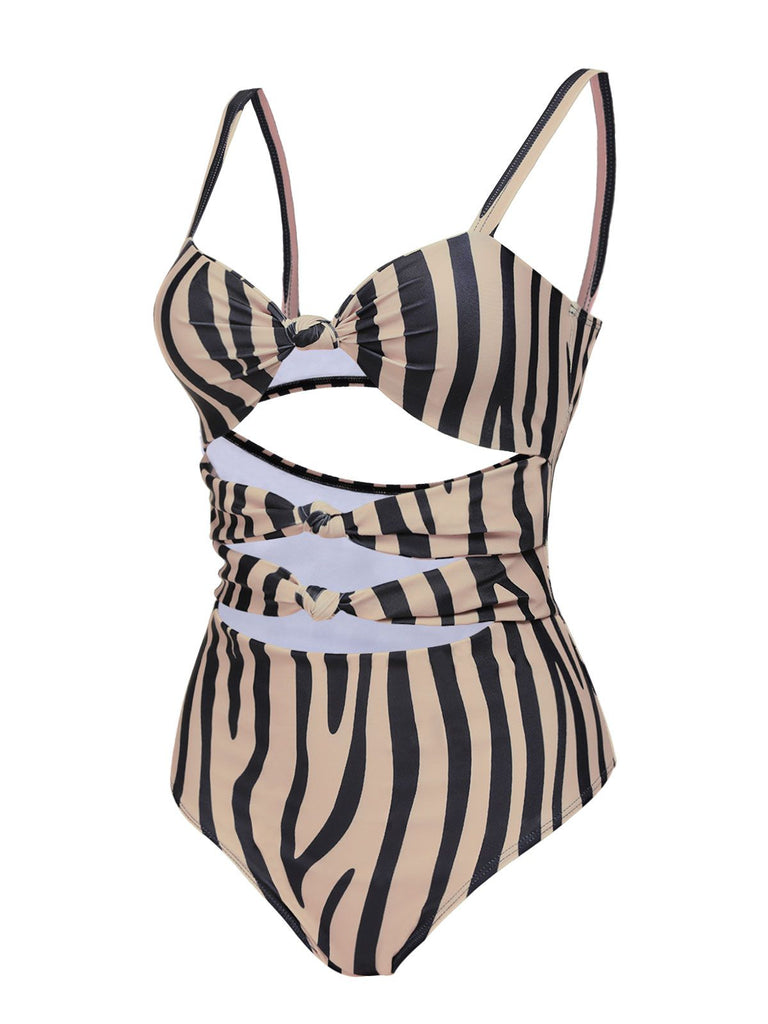 Costumi intero stampa zebra ritagli marrone anni '50