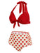 Set Bikini a pois scollo all'americana rosso anni '50