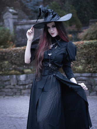 Abito da strega floreale ispirato a Wicked nero anni '40