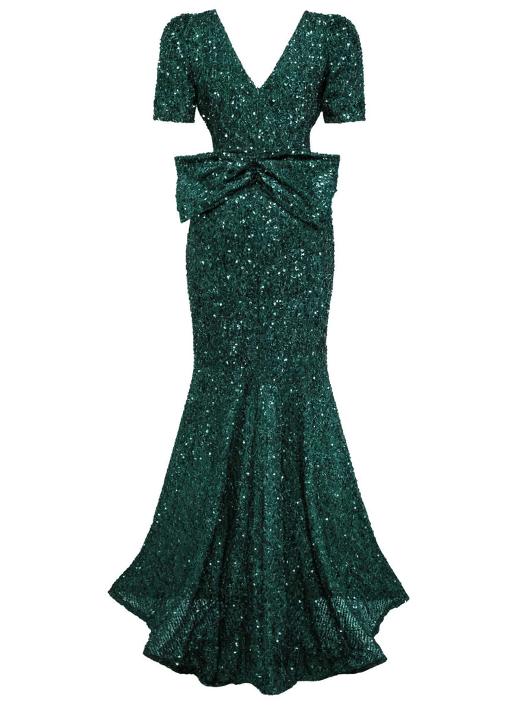 [Prevendita] Abito lungo a sirena con fiocco di paillettes bordeaux anni '30