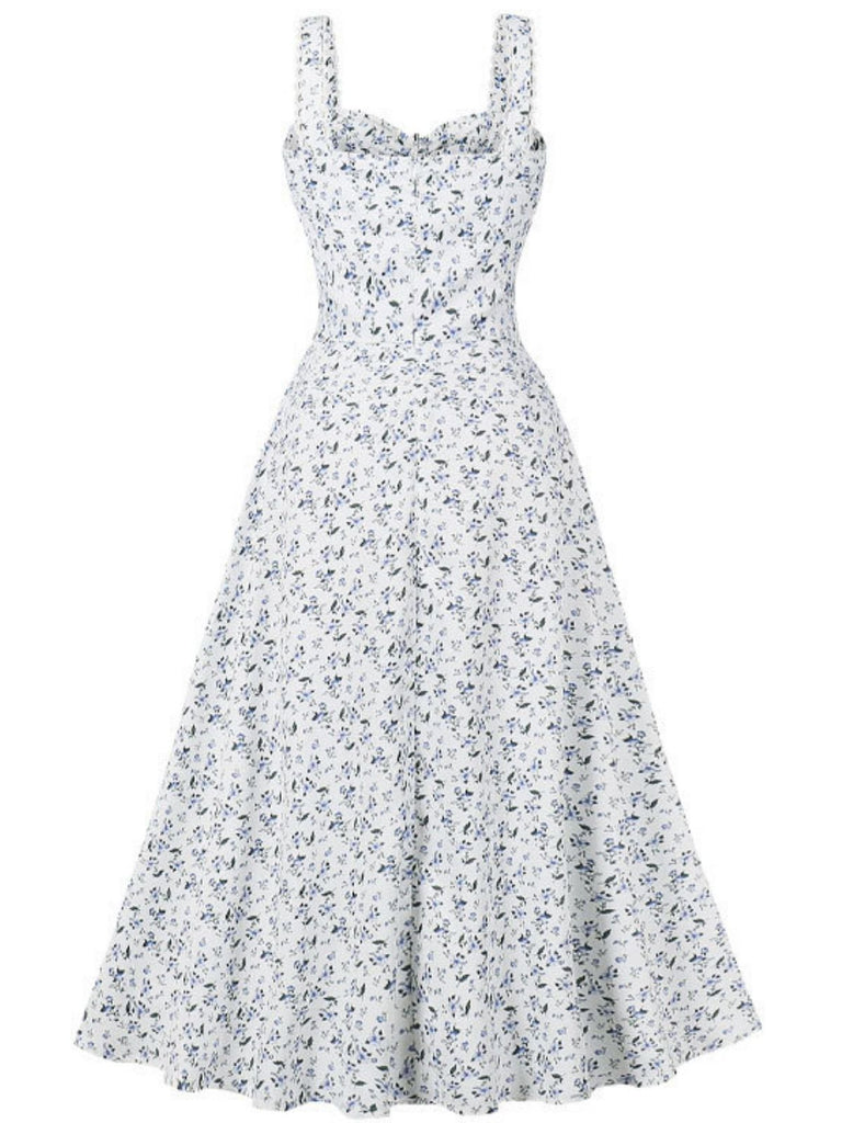 Abito con lacci floreali e spalline larghe anni '40