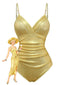 Costumi intero con spalline arricciate e perle oro anni '80