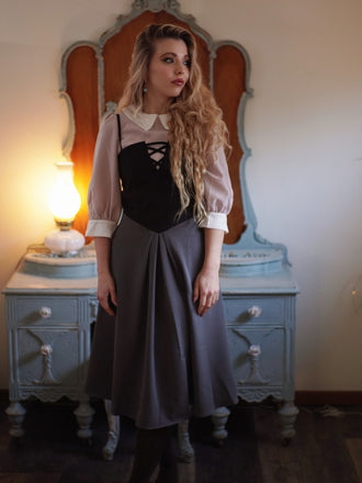 2PCS Camicetta rosa e abito grigio colorblock anni '40