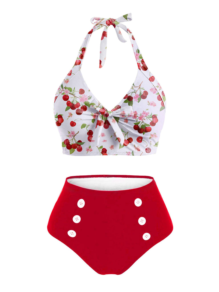 Set bikini patchwork color ciliegia in 2 pezzi anni '50