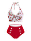Set bikini patchwork color ciliegia in 2 pezzi anni '50