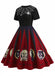 Abito con stampa ragnatela patchwork Halloween rosso anni '50