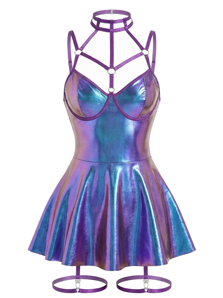 Camicia da notte laser in vernice con scollo all'americana anni '70