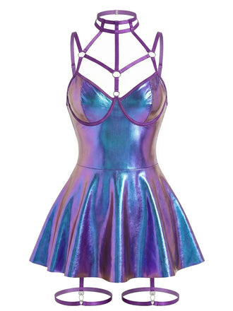 Camicia da notte laser in vernice con scollo all'americana anni '70