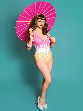 Costumi intero gelato volant e lacci dietro rosa anni '70