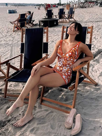 Costumi intero stampa floreale bohémien marrone anni '60