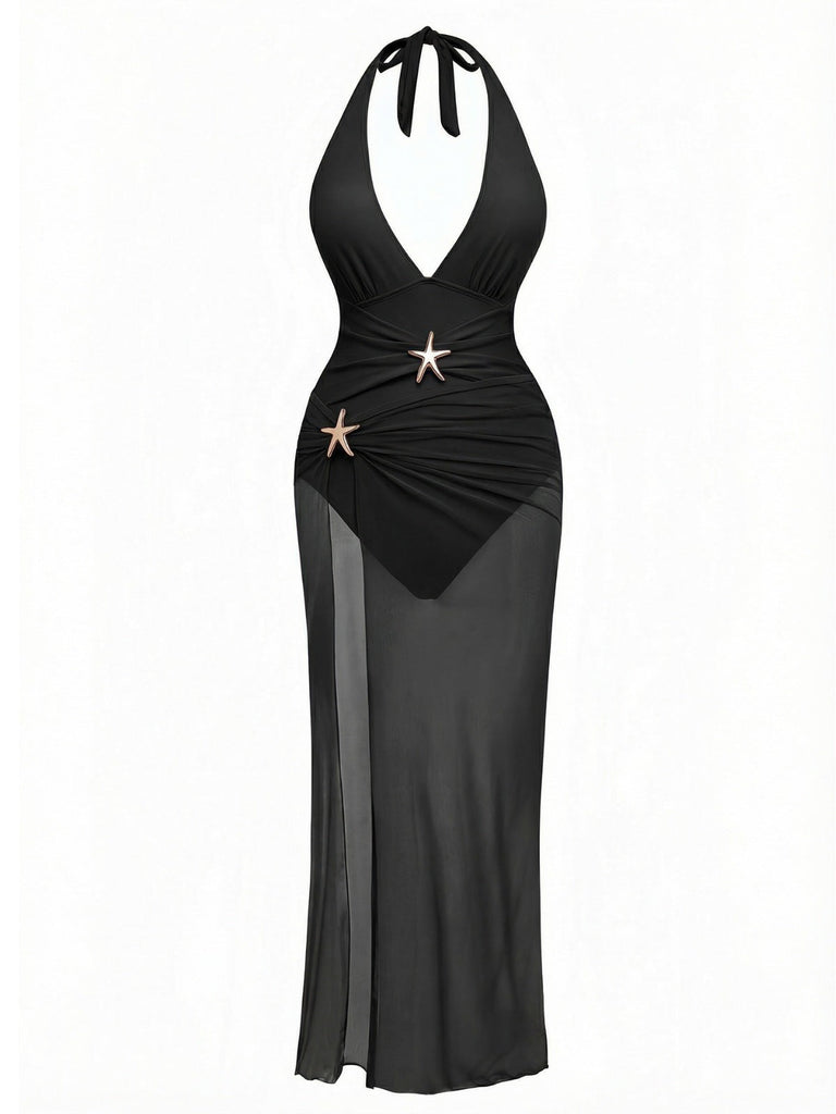 2PCS Costumi intero con stella marina e copricostume anni '40