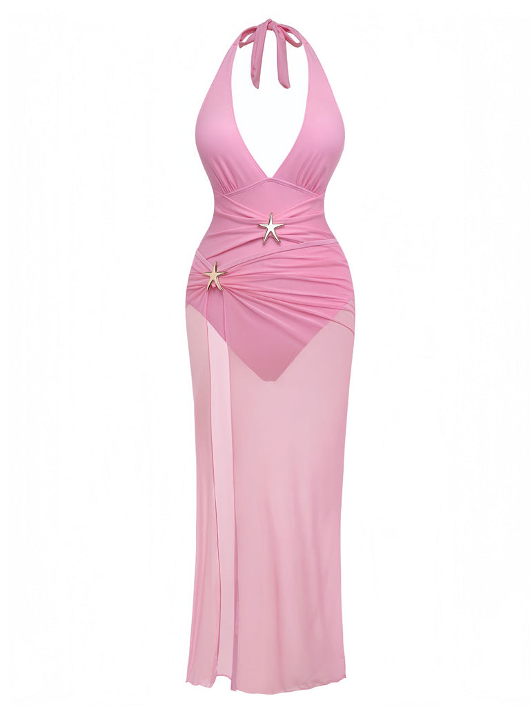 2PCS Costumi intero con stella marina e copricostume anni '40