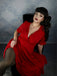 Vestito Swing con piega a cuore solido rosso anni '50