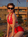 Costumi scollo all'americana pois rosso anni '50